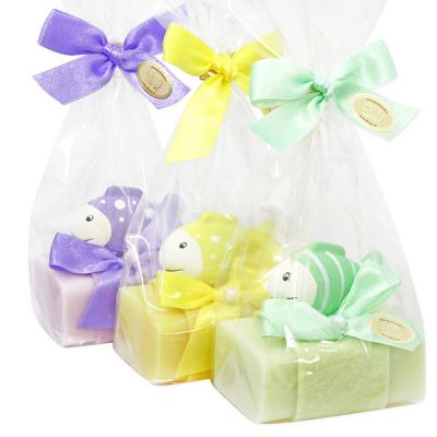 Sheep milk soap 100g decorated with a fish in a cellophane, sorted 