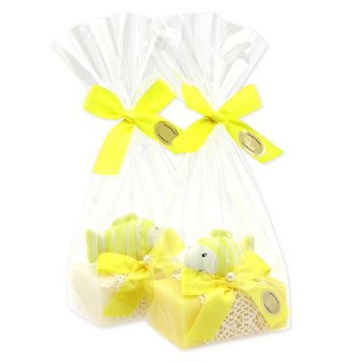 Schafmilchseife Eckig 100g dekoriert mit Fisch in Cello, Classic/Zitrone 