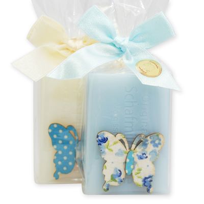 Sheep milk soap 100g decorated with a butterfly in a cellophane, Classic/forget me not 