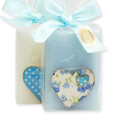 Sheep milk soap 100g decorated with a heart in a cellophane, Classic/Forget me not 