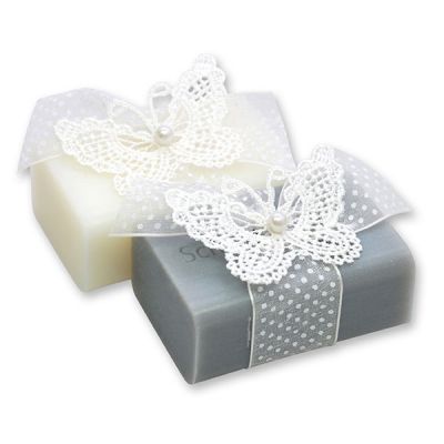 Sheep milk soap 100g, decorated with a crocheted butterfly, Classic/Edelweiss silver 