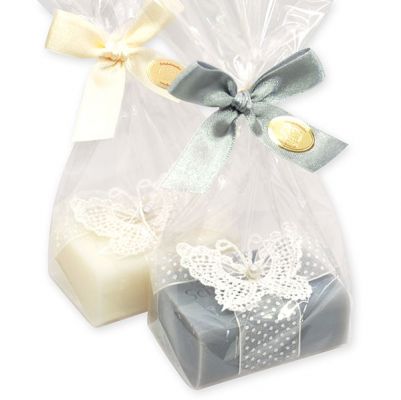 Sheep milk soap 100g, decorated with a crocheted butterfly packed in a cellophane bag, Classic/Edelweiss silver 