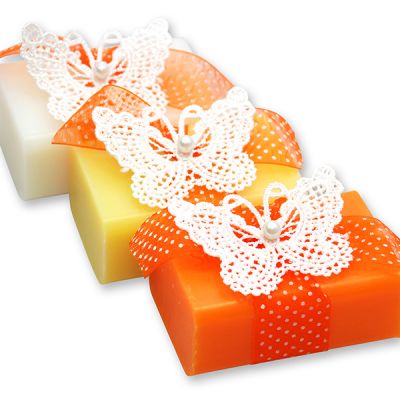 Sheep milk soap 100g decorated with a crocheted butterfly, Classic/Freesia/Grapefruit 