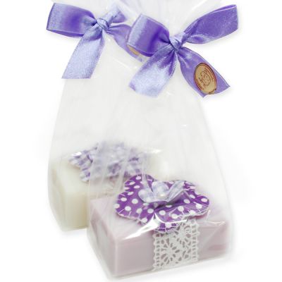 Sheep milk soap 100g decorated with a flower in a cellophane, Classic/lilac 