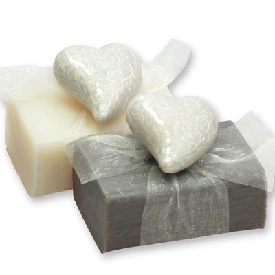 Sheep milk soap 100g, decorated with heart, Classic/christmas rose 