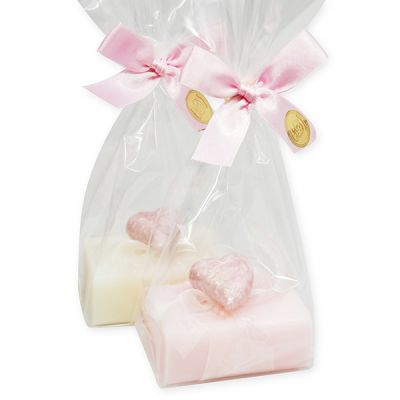 Sheep milk soap 100g, decorated with heart packed in a cellophane bag, Classic/jasmine 