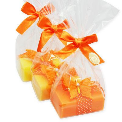 Sheep milk soap 100g decorated with a butterfly packed in a cellophane bag, Freesia/Honey/Frangipani 