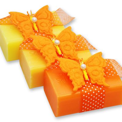 Sheep milk soap 100g decorated with a butterfly, Freesia/Honey/Frangipani 