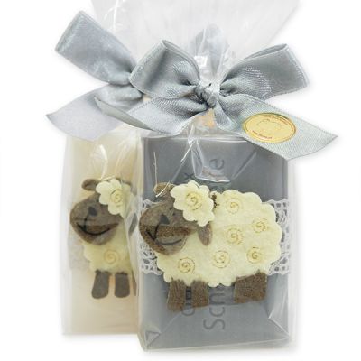 Sheep milk soap 100g, decorated with a sheep in a cellophane, Classic/Edelweiss silver 