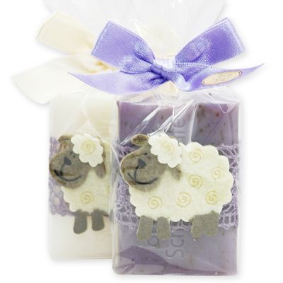 Sheep milk soap 100g, decorated with a sheep in a cellophane, Classic/Lavender 