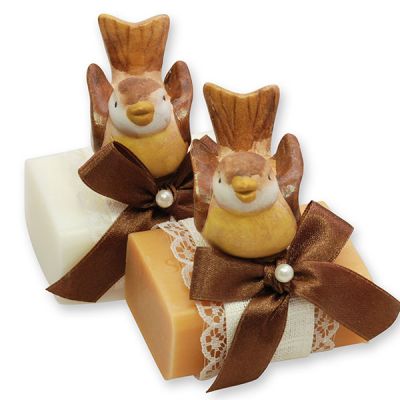 Sheep milk soap 100g, decorated with a bird, Classic/Quince 