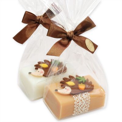 Sheep milk soap 100g decorated with a hedgehog in a cellophane bag, Classic/Quince 