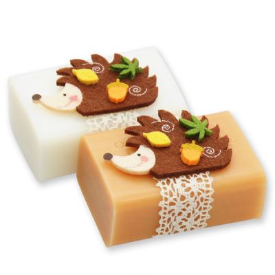 Sheep milk soap 100g decorated with a hedgehog, Classic/Quince 