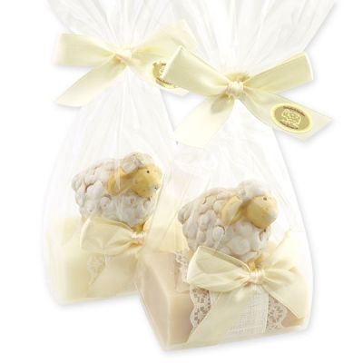 Sheep milk soap 100g, decorated with a sheep packed in a cellophane bag, Classic/Almond oil 