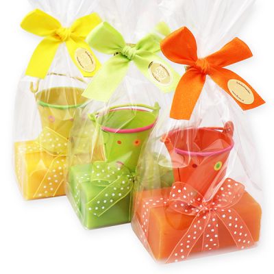 Sheep milk soap 100g decorated with a bucket in a cellophane, sorted 