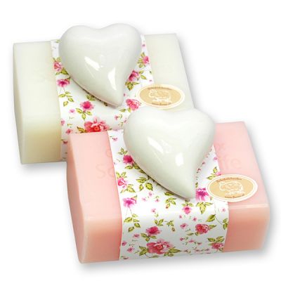 Sheep milk soap 100g decorated with a heart, Classic/peony 