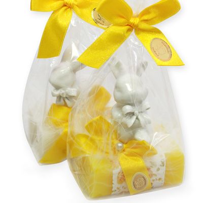 Sheep milk soap 100g, decorated with a rabbit in a cellophane, Classic/frangipani 