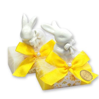 Sheep milk soap 100g, decorated with a rabbit, Classic/frangipani 