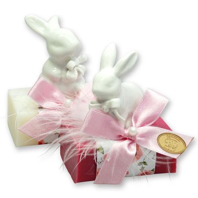 Sheep milk soap 100g, decorated with a rabbit, Classic/mallow blossom 