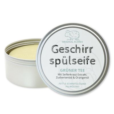 Palmölfreie Geschirrspülseife rund 150g in Dose, Grüner Tee 