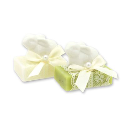 Schafmilchseife Gästeseife 25g dekoriert mit Hase, Classic/Eisenkraut 
