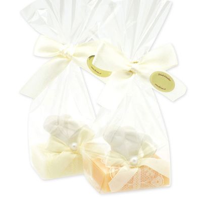 Schafmilchseife Gästeseife 25g dekoriert mit Hase in Cello, Classic/Zirbe 