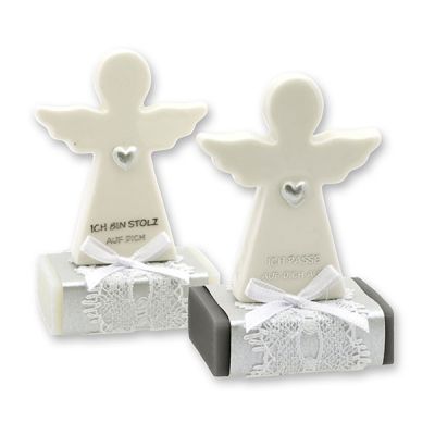 Schafmilchseife eckig 25g dekoriert mit Schutzengel mit Herz, Classic/Christrose 