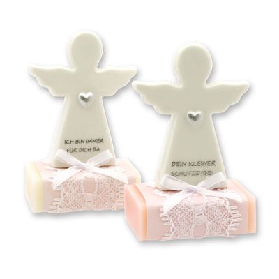 Sheep milk soap square 25g decorated with guardian angel with heart, Classic/Jasmine 