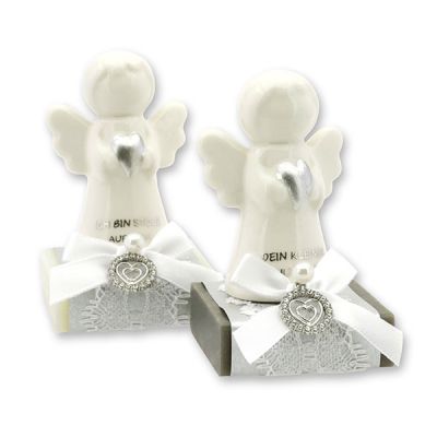 Schafmilchseife eckig 35g dekoriert mit Schutzengel mit Herz, Classic/Christrose 