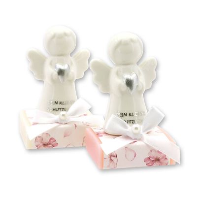 Sheep milk soap square 35g decorated with guardian angel with heart, Classic/Jasmine 