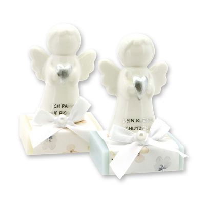 Sheep milk soap square 35g decorated with guardian angel with heart, Classic/Forget-me-not 