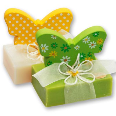 Sheep milk soap 150g, decorated with a butterfly and organza, Classic/apple 