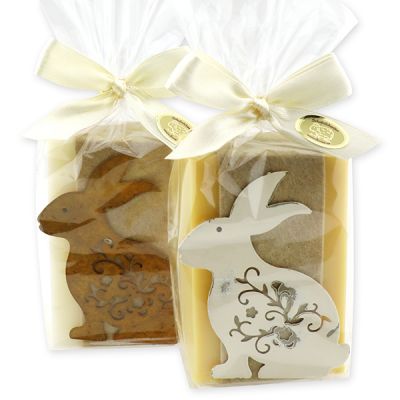 Sheep milk soap 150g decorated with a rabbit in a cellophane, Classic/Swiss pine 
