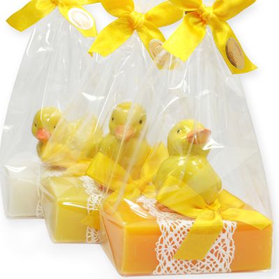 Sheep milk soap 150g decorated with a duck in a cellophane, sorted 