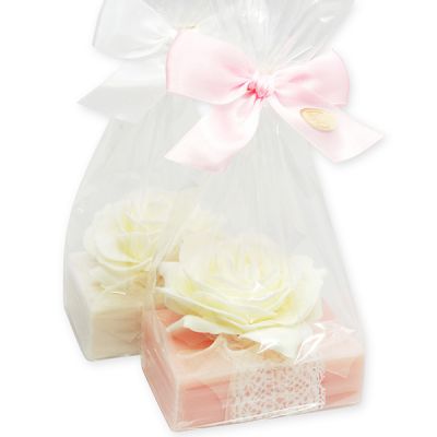 Sheep milk soap 150g, decorated with a rose packed in a cellophane bag, Peony/christmas rose white 
