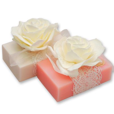 Sheep milk soap 150g, decorated with a rose, Peony/christmas rose white 