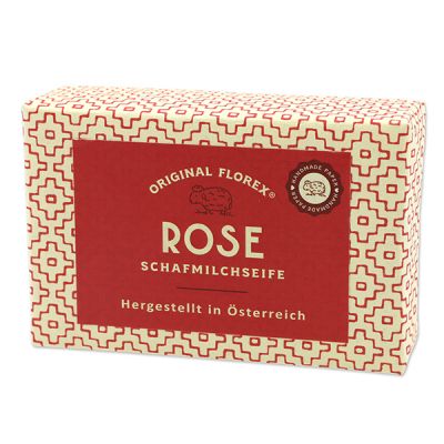 Schafmilchseife eckig 150g, "Handmade Paper" Rose mit Blüten 