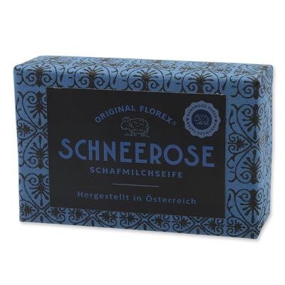 Schafmilchseife eckig 150g, "Handmade Paper" Schneerose 