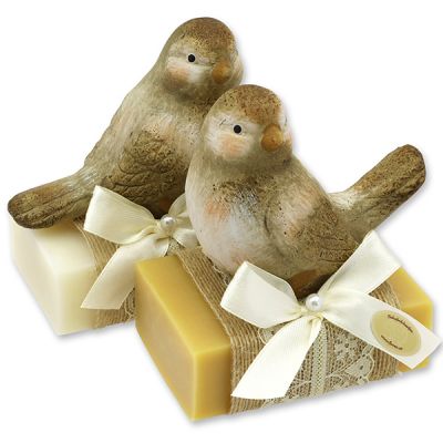 Schafmilchseife eckig 150g dekoriert mit Vogel, Classic/Zirbe 