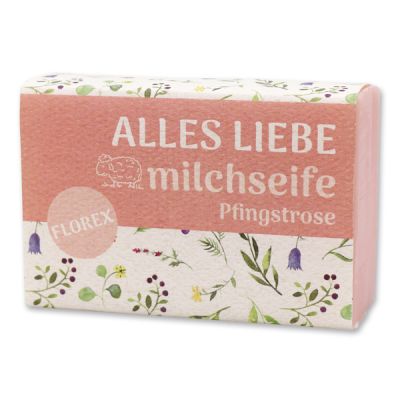 Schafmilchseife eckig 150g "Alles Liebe", Pfingstrose 