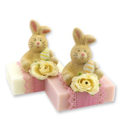 Schafmilchseife eckig 150g dekoriert mit Hase, Classic/Magnolie 