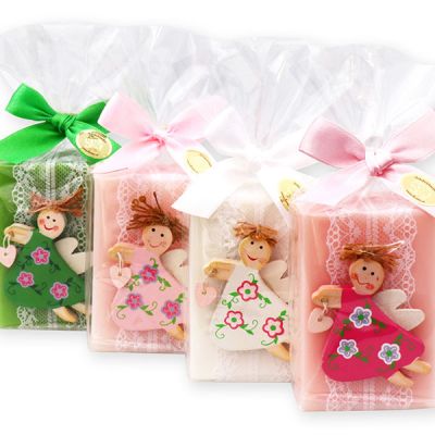 Sheep milk soap 150g, decorated with a wooden angel in a cellophane, sorted 