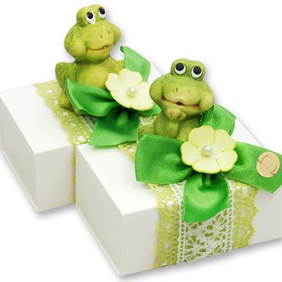 Schafmilchseife eckig 150g in Schachtel dekoriert mit Frosch, Classic/Eisenkraut 