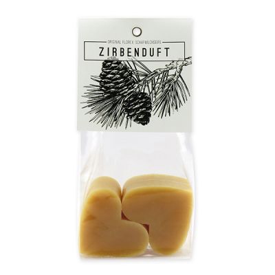 Sheep milk soap heart 4x23g packed in a cellophane bag "Zirbenduft", Swiss pine 