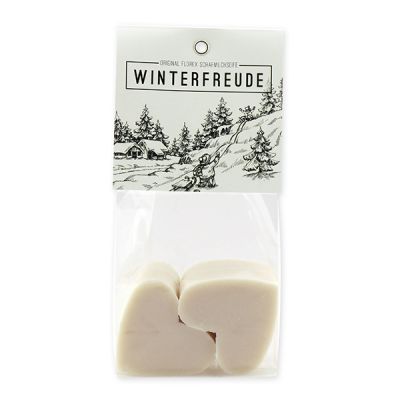 Sheep milk soap heart 4x23g packed in a cellophane bag "Winterfreude", Christmas rose white 