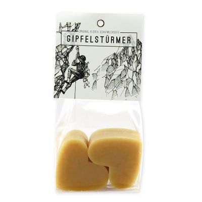 Sheep milk soap heart 4x23g packed in a cellophane bag "Gipfelstürmer", Swiss pine 