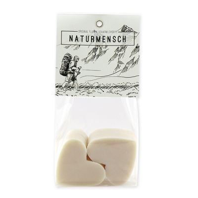 Sheep milk soap heart 4x23g packed in a cellophane bag "Naturmensch", Christmas rose white 