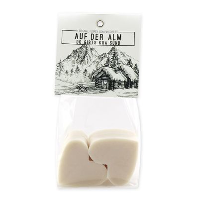 Sheep milk soap heart 4x23g packed in a cellophane bag "Auf der Alm", Christmas rose white 