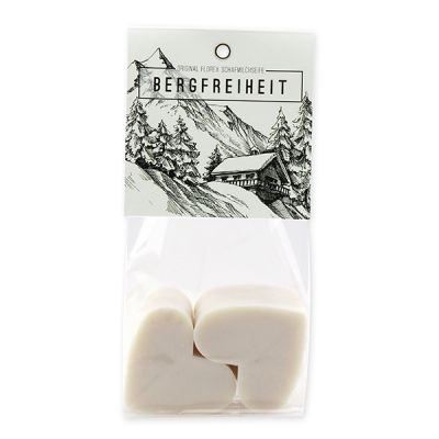 Sheep milk soap heart 4x23g packed in a cellophane bag "Bergfreiheit", Christmas rose white 