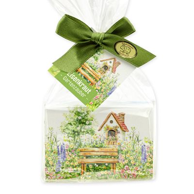 Schafmilchseife eckig 150g "Gartenzauber Motiv 3" in Cello, Eisenkraut 
